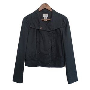 ARMANI EXCHANGE Luxury Cotton Stretch Black Moto Captain Button Down Jacket Top